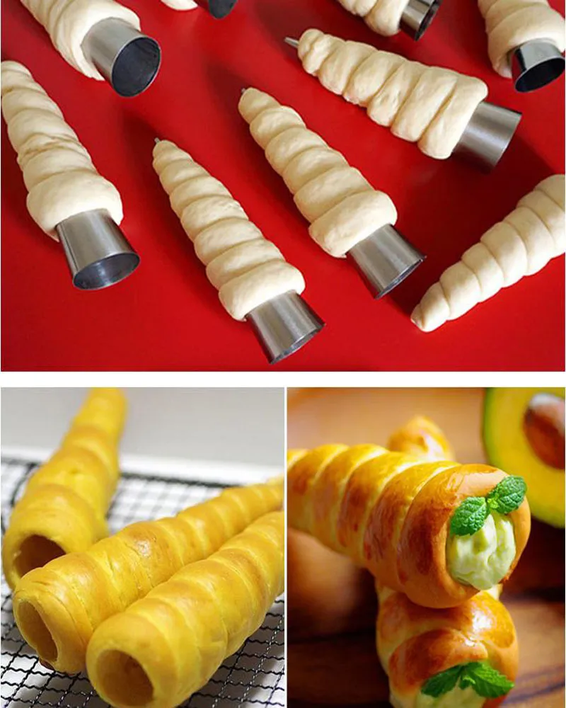 Rura ze stali nierdzewnej duńska śruba róg chrupiąca forma róg forma do torby nieprzywierająca śruba rura kremowa pusta śruba_voghion.com