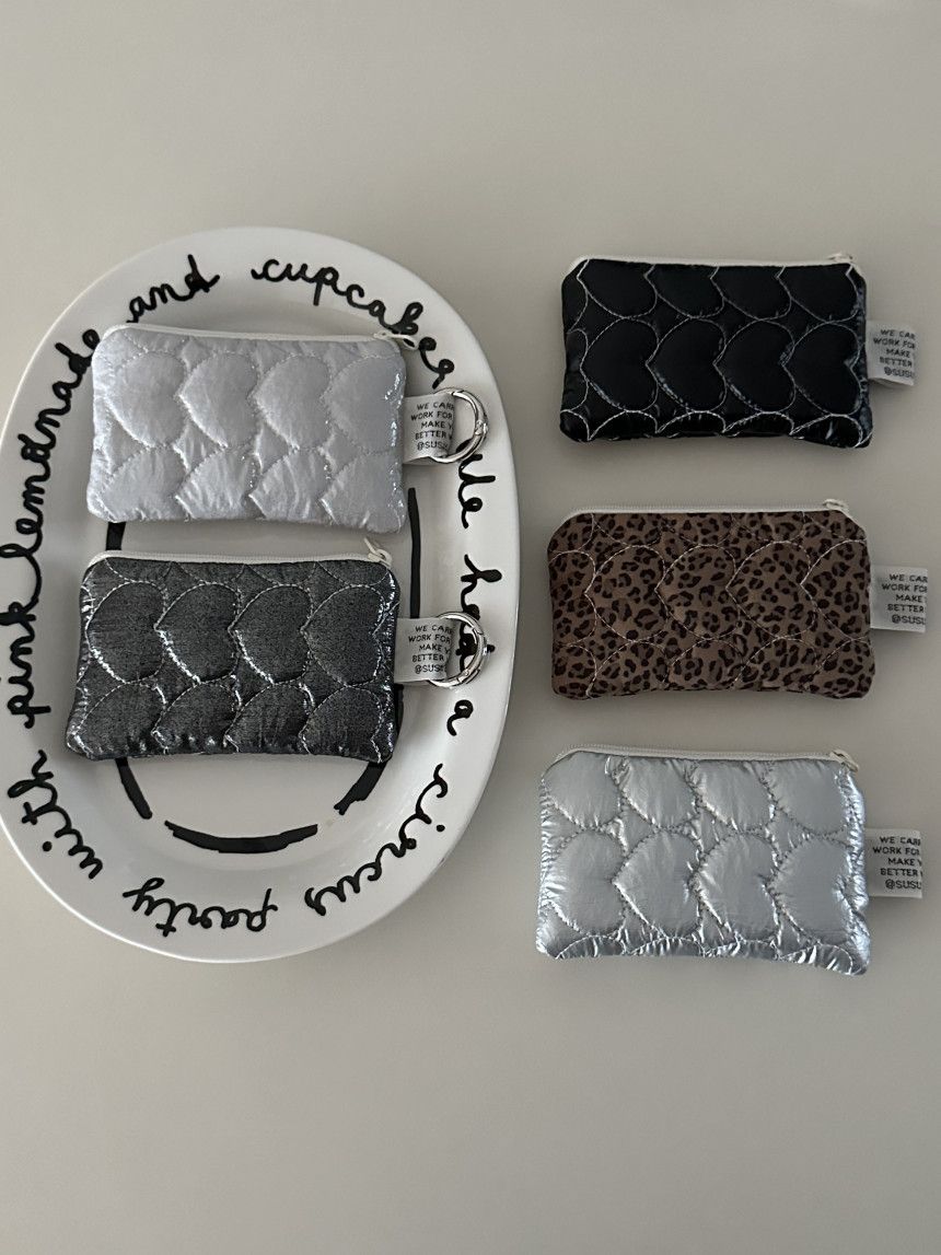 Portamonete a forma di cuore trapuntato – Mini portafoglio in poliestere per donna (alla moda e compatto, perfetto per monete e piccoli oggetti essenziali)_voghion.com