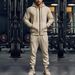 Herrenbekleidung Schweres, einfarbiges, langärmeliges Kapuzenpullover-Set für Freizeitsport und Samt_voghion.com