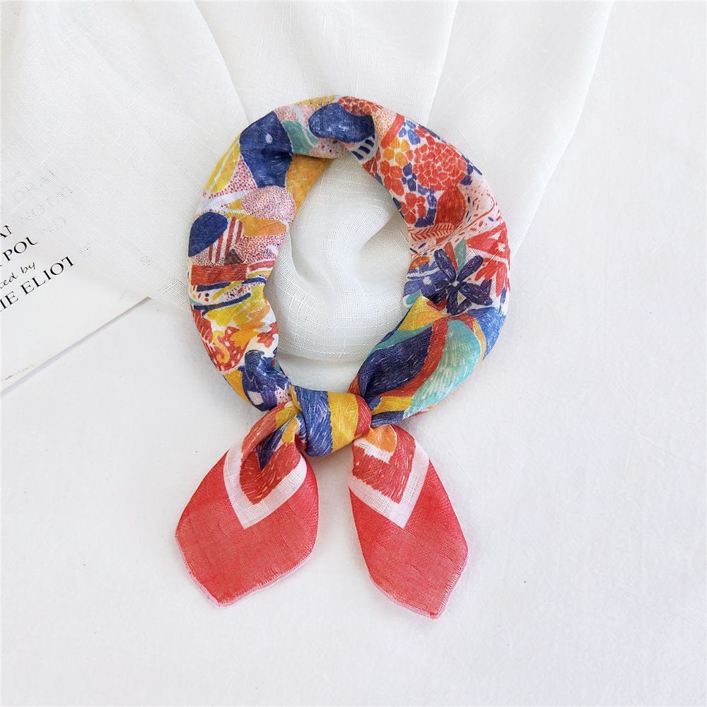 Sciarpa quadrata in cotone e lino - Piccola sciarpa in seta per donna (stile coreano, primavera e autunno, sottile e leggera, fascia per capelli alla moda e sciarpa decorativa)_voghion.com