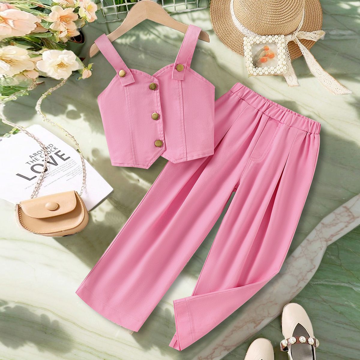 Mutter & Kinder Mädchen Arbeitskleidung Einfarbig Einreihige Hosenträgerhose Denim Kleine Und Mittlere Kinder Zweiteiliger Anzug_voghion.com