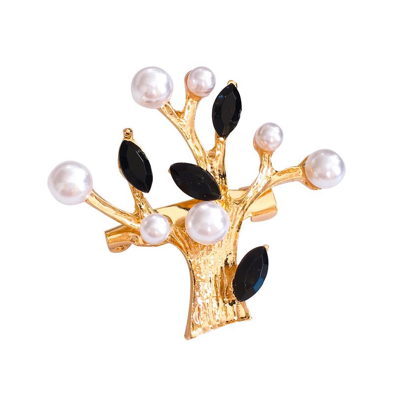 Retro elegant drip fan-shaped brooch female new Chinese style bamboo corsage pearl coat pin all-match clothing_voghion.com
