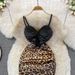 Women's leopard print stitching contrast color backless tube top suspender skirt tight bottoming hip dress for small people_voghion.com