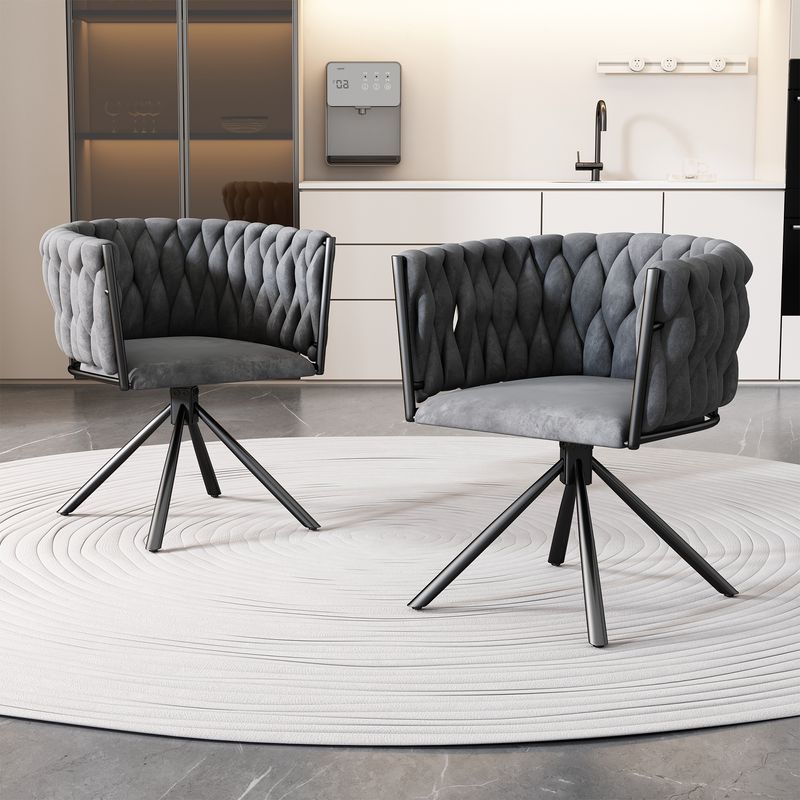 Samt-Esszimmerstuhl, 2er Set, Einzelner Heller Luxus-Wohnzimmer-Schlafzimmer-Drehstuhl, Freizeit-Drehstuhl Mit Vier Stützbeinen Aus Metall, Grau[OLD SKU:WF310494AAG]_voghion.com