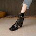 Stivali alla caviglia alti con punta quadrata da 8,5 cm per donna, autunno e inverno, in pelle alla moda, con tacco spesso e lucido_voghion.com