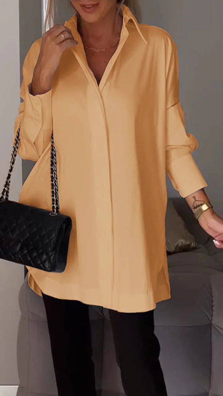 Women's Clothing Loose Shirts High End Multi Color Versatile Simple Long Sleeved Shirts Large Size Solid Color Casual Shirts_voghion.com