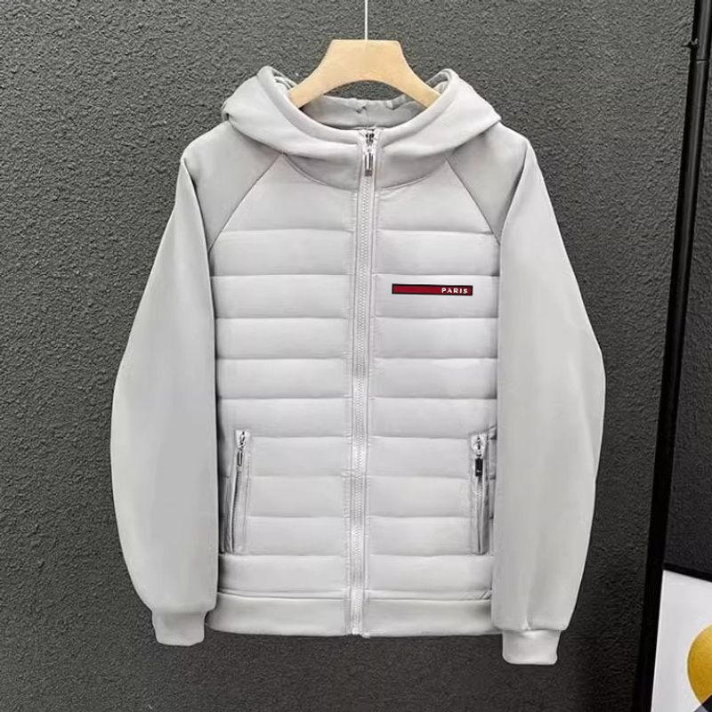 Men's Clothing Men's Fashion Brand Down Cotton Paris Long Letter Print Jacket Fashion Brand Sweatshirt Hooded Jacket_voghion.com