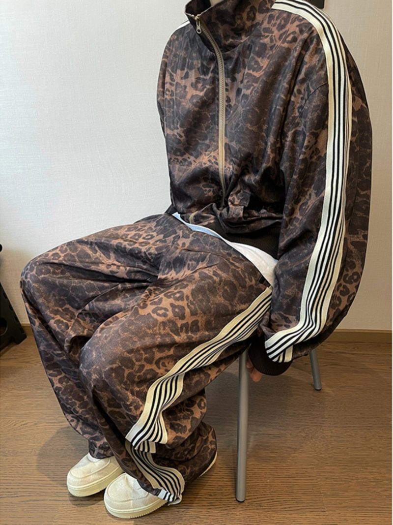 Meeste rõivad Retro leopardimustriga spordijakk Trendikas brändi meeste vintage digitaaltrükiga triibuline jakk dressipüksid_voghion.com