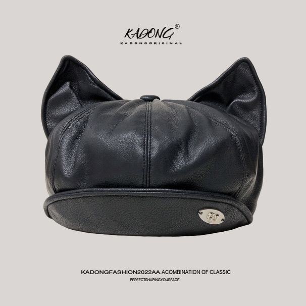 Herbst-Winter-Design, neues Leder, Katzenohr, süß, niedlich, warm, vielseitig, für Fotoshootings_voghion.com