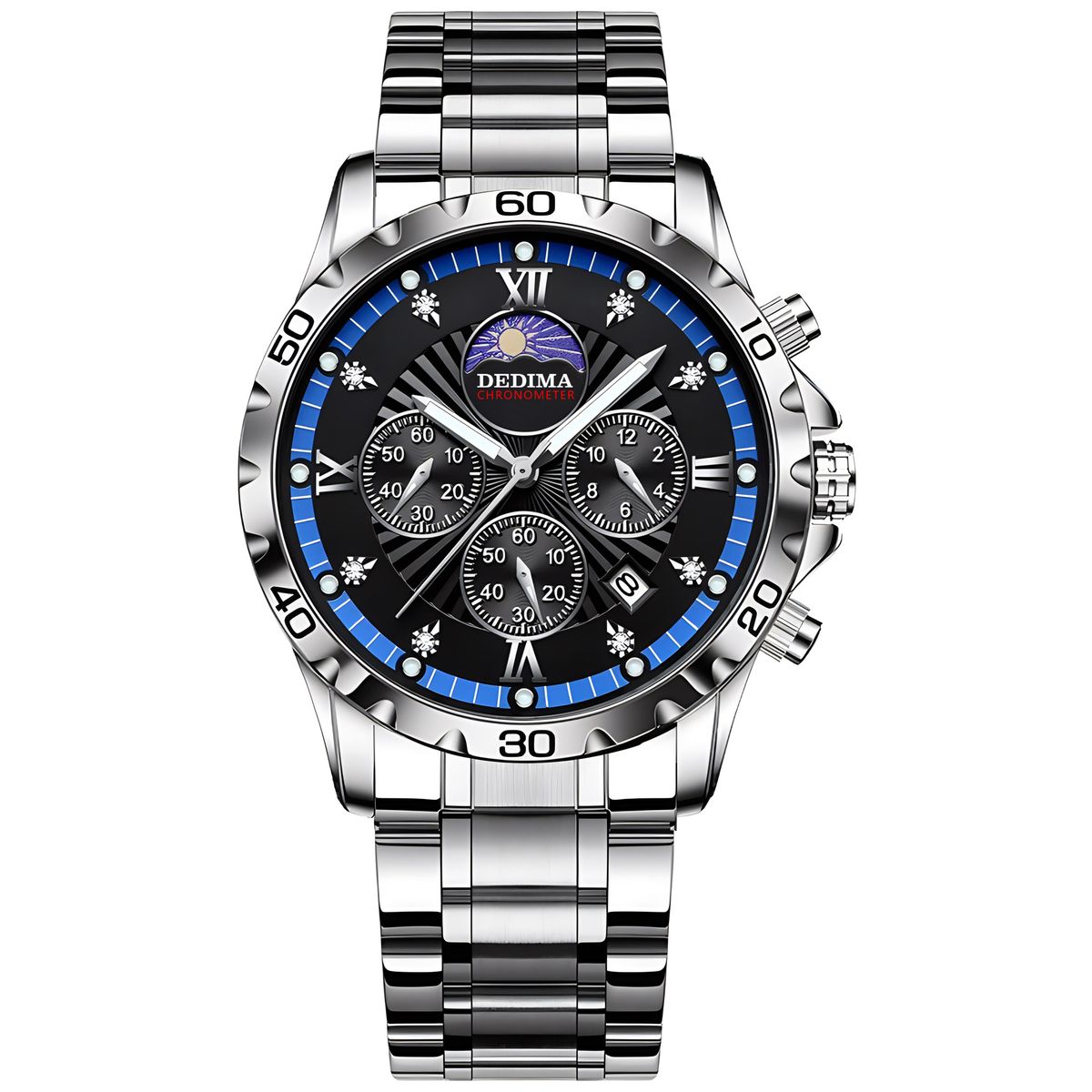 Four Eye Six Needle Sun, Moon, And Star Multifunctional Diamond Studded Waterproof Night Light Fashionable Men's Watch Solid Steel Strip Butterfly Bu_voghion.com