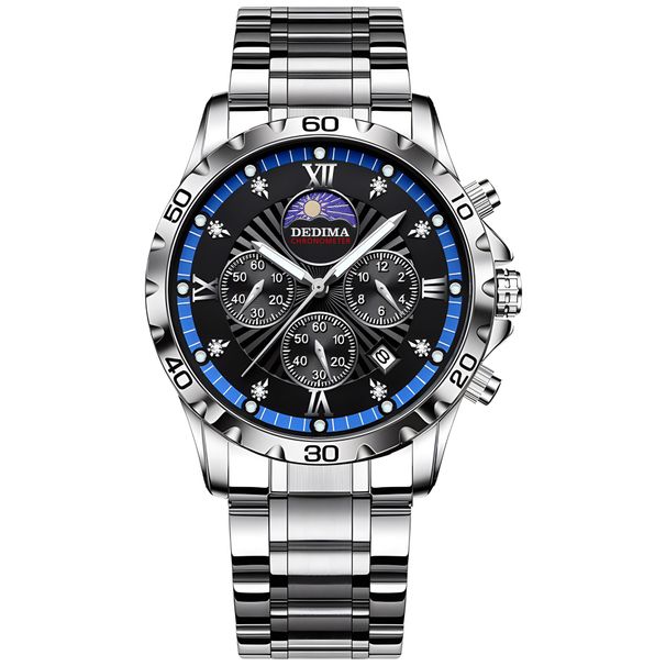 Four Eye Six Needle Sun, Moon, And Star Multifunctional Diamond Studded Waterproof Night Light Fashionable Men's Watch Solid Steel Strip Butterfly Bu_voghion.com