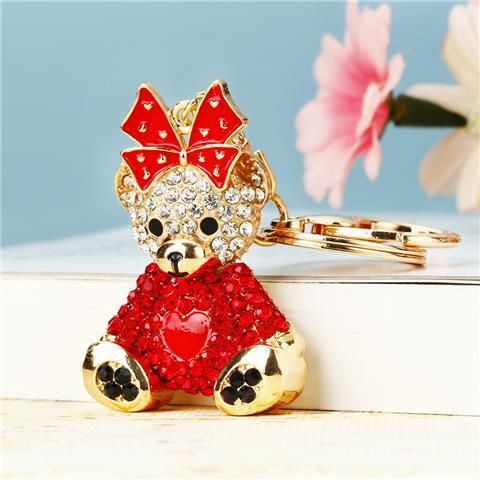 Rhinestone Bear Car For Women, Exquisite And Cute Korean Creative Backpack Pendant, Metal Keychain Ring Gift_voghion.com