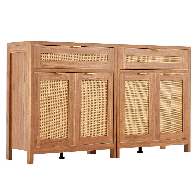 Rattan Cabinet With 4 Doors 2 Drawers Adjustable Shelves Set Of 2 Natural_voghion.com
