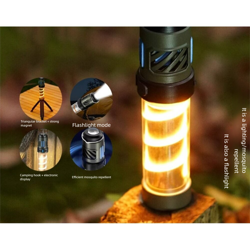 Outdoor LED Multi-Function Mosquito Repellent Camping Type-C Rechargeable Portable Magnetic Triangle Stand Tent_voghion.com