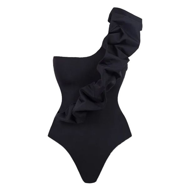 women's one-piece  swimsuit with air layer decoration solid color high-end swimsuit suit for women_voghion.com