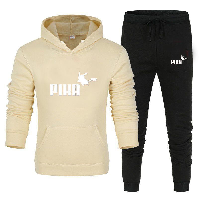 Felpa in pile da uomo Set sportivo casual in due pezzi Pullover con cappuccio marea Pantaloni sportivi stampati_voghion.com