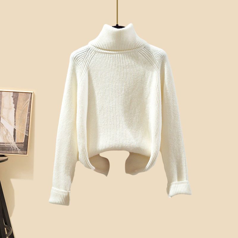 Roupas femininas Terno de outono para mulheres Novo casaco cardigan de comprimento médio com suéter de gola alta Calças justas de perna larga Terno de três peças_voghion.com