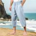 Pantaloni da uomo in cotone e lino, estivi, casual, da spiaggia, con coulisse in vita, elastici, comodi e traspiranti, a gamba dritta_voghion.com