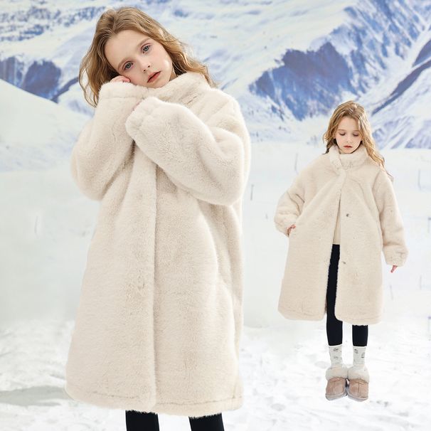 New thickened and warm girl's mink fur coat, children's baby stand up collar plush cold resistant long coat_voghion.com