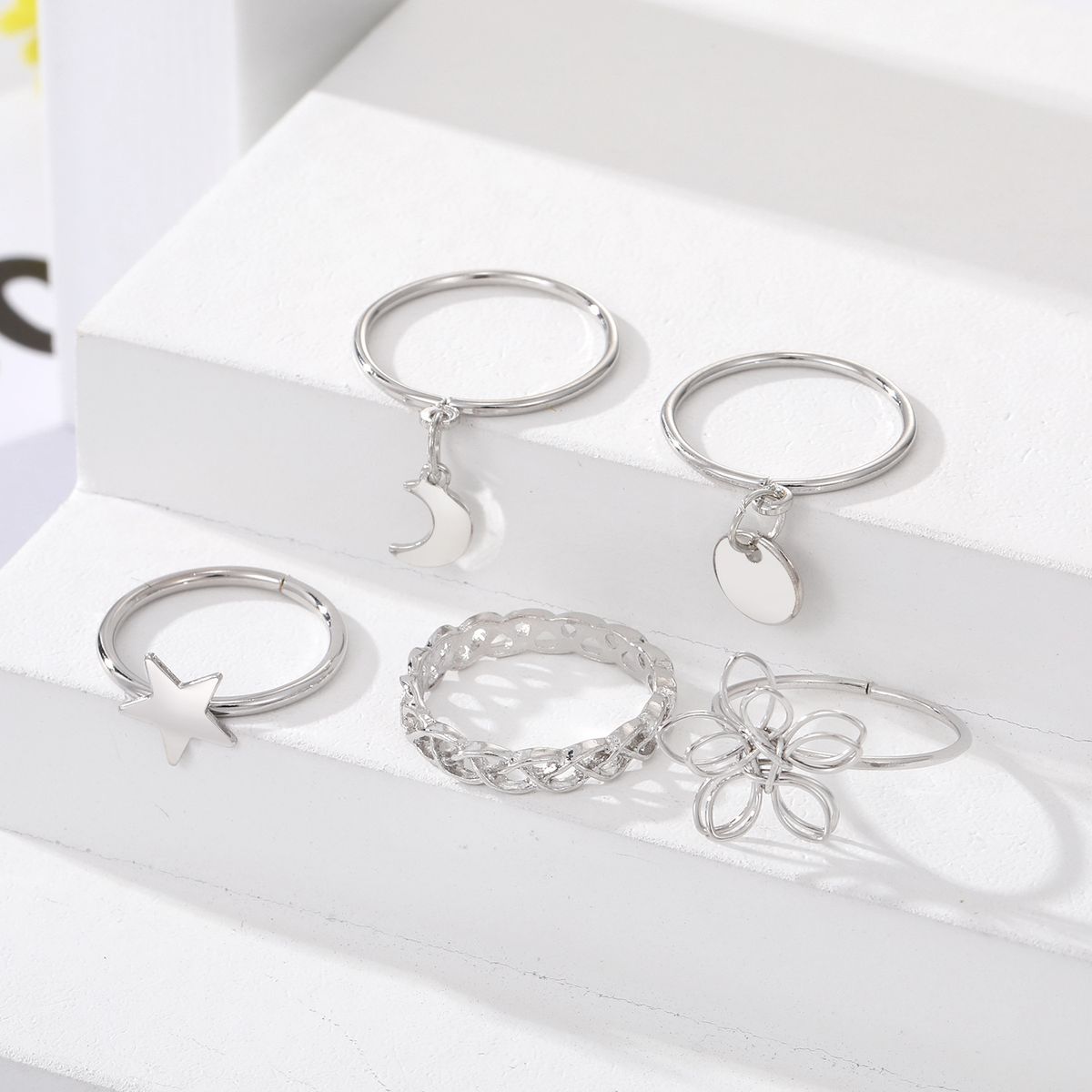Creative personality geometric metal style stacking joint ring alloy ring 10 piece set_voghion.com