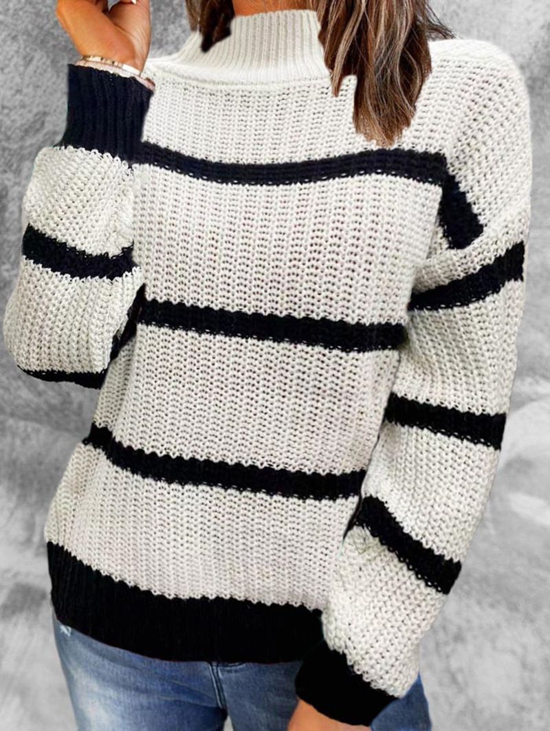 Women's striped sweater knitted jumper in contrasting colors_voghion.com