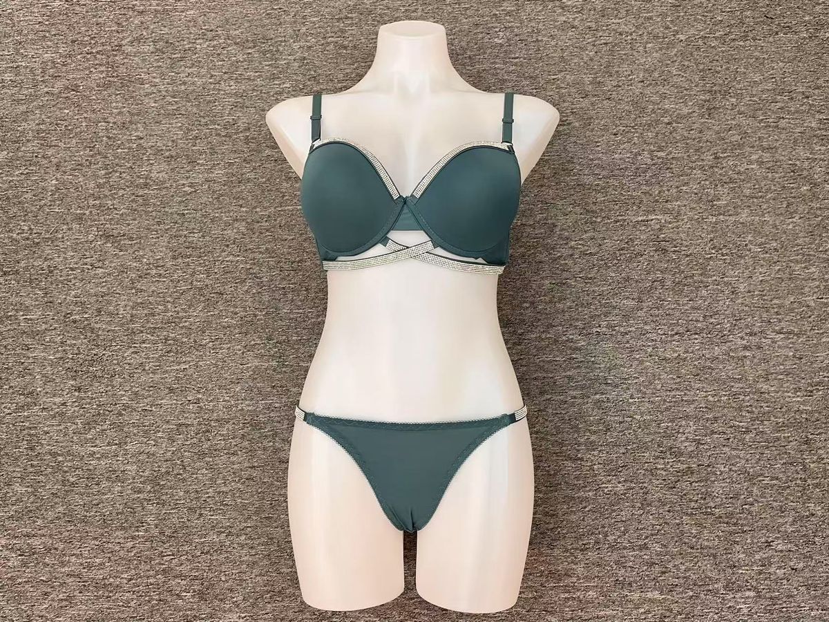 Conjunto de sujetador push-up de encaje con pedrería: cobertura total, transpirable y cómodo para mujer (negro/rojo polvoriento/verde oscuro/escarlata/azul marino)_voghion.com