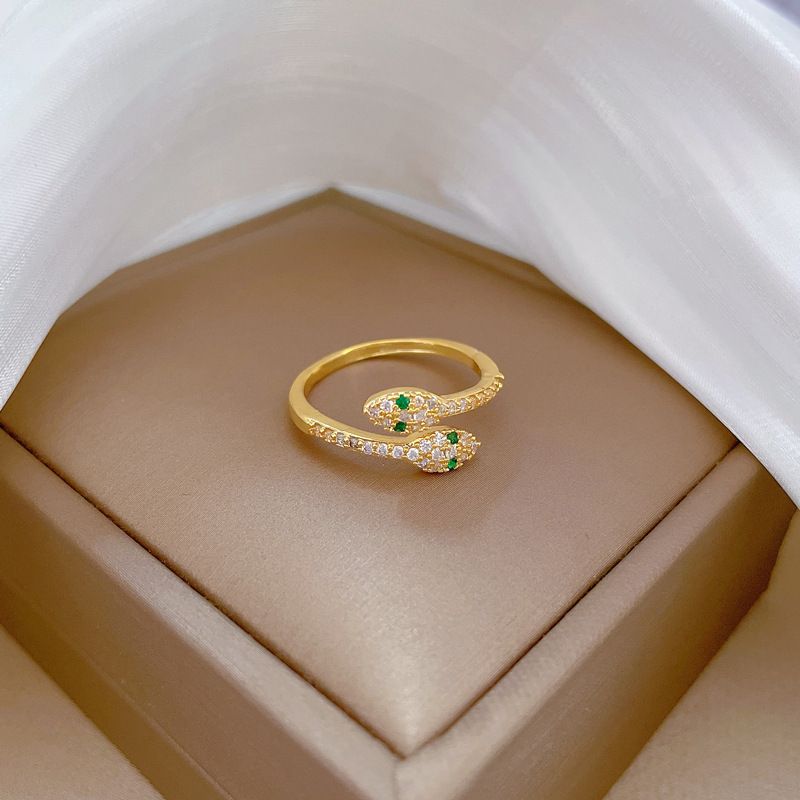 【 Oro vero 】 Anello con serpente dagli occhi verdi con apertura regolabile, semplice decorazione della mano, anello di coppia_voghion.com