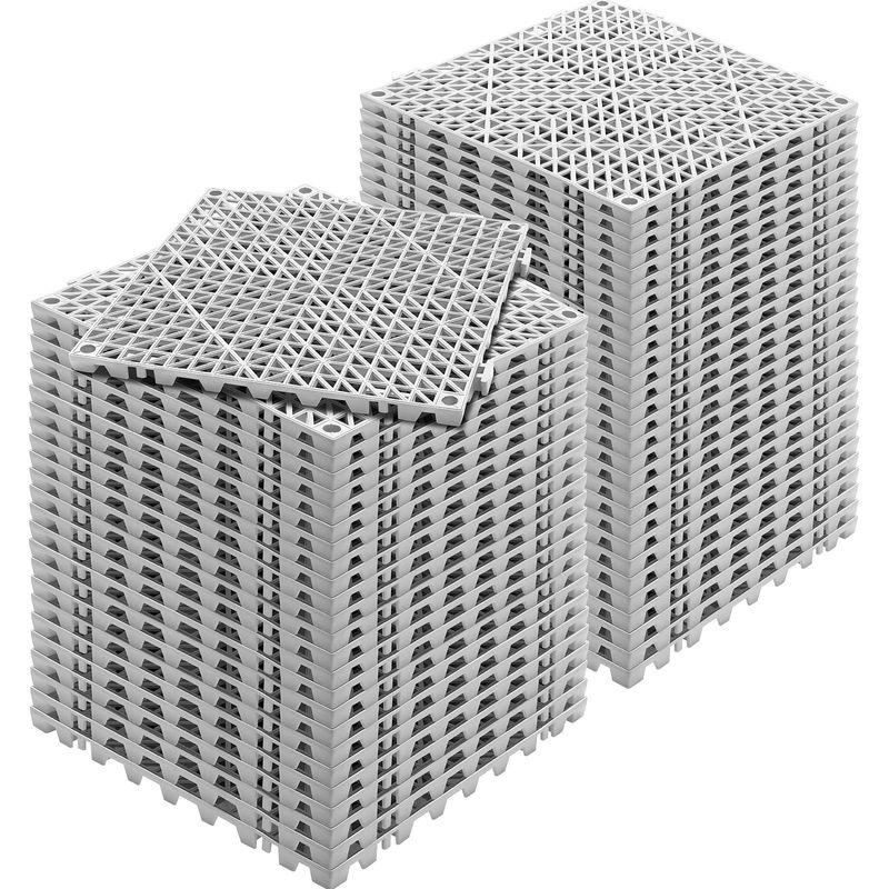 VEVOR Interlocking Tile 55PCS Grey, Drainage Tiles 12" X 12"x 0.6 Splicing, PVC Interlocking Floor Tiles, Non-Slip Drainage Holes For Restroom, Bathroom, Kitchen, Pool, Wet Area_voghion.com