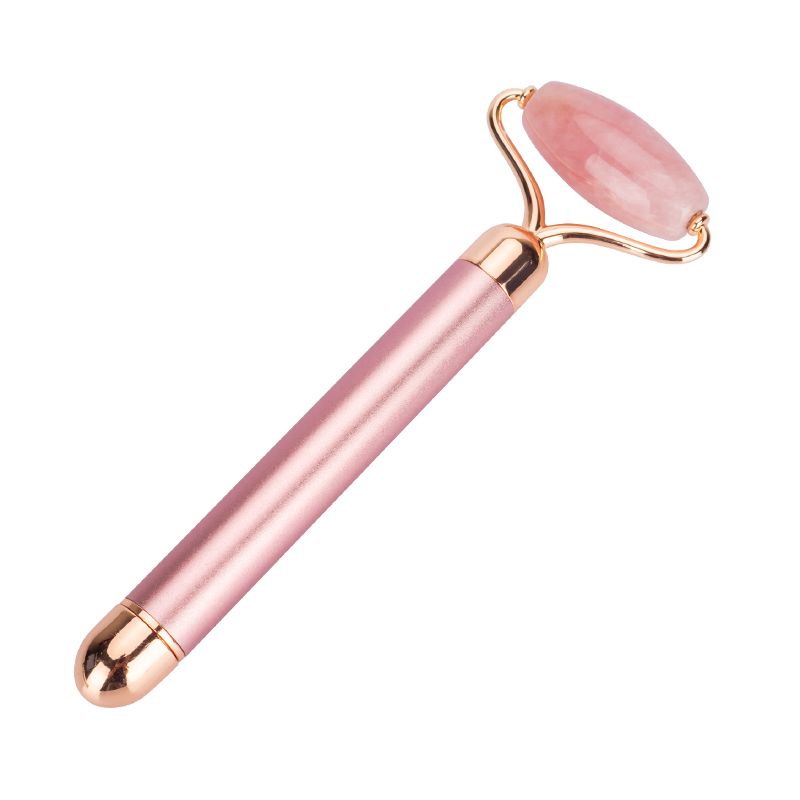 Rouleau de massage facial électrique en quartz rose, outil de massage vibrant pour le visage et le corps, soins de la peau, lifting, raffermissement, barre de beauté pour femmes_voghion.com