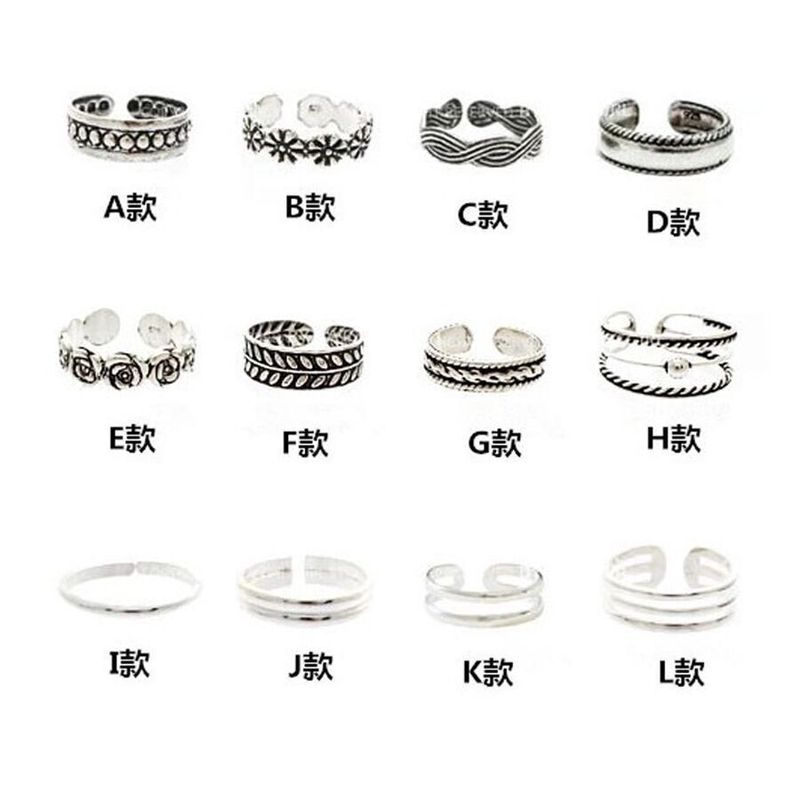 Nuovo set da spiaggia alla moda di 12 anelli per le dita dei piedi in argento antico_voghion.com