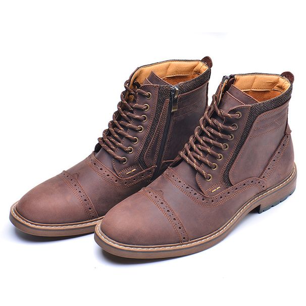 Ark Bird New Brogue Echte Casual High-Top-Schuhe Herren Leder Martin Stiefel_voghion.com