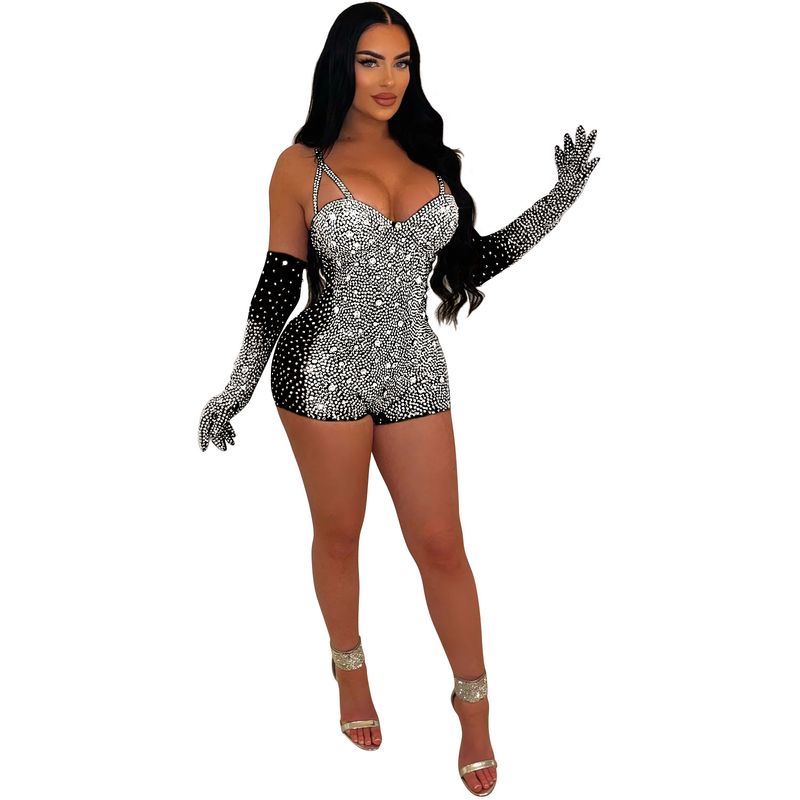 Damenbekleidung Modischer Overall mit durchbohrten Shorts und einfarbiger Gaze für Damen_voghion.com