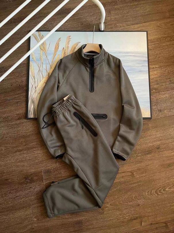 Herrenbekleidung Herren Loose Sports Stehkragen Pullover Half Zip Sweatshirt und Jogginghose Set 998=312_voghion.com