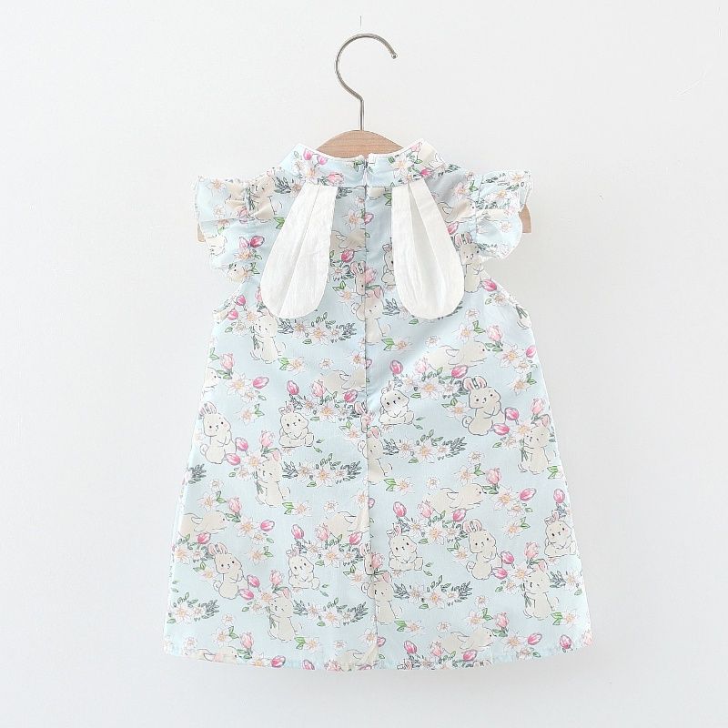 Ropa de bebé de verano, vestido de moda para niños Cheongsam de algodón con estampado de conejo_voghion.com