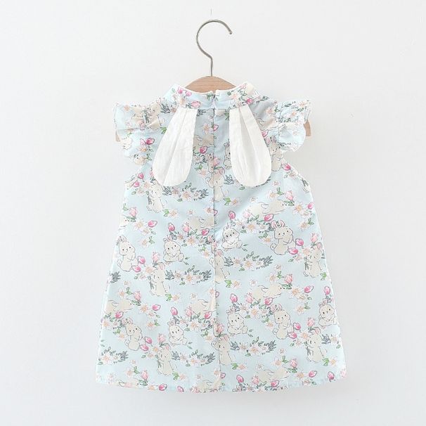 Ropa de bebé de verano, vestido de moda para niños Cheongsam de algodón con estampado de conejo_voghion.com