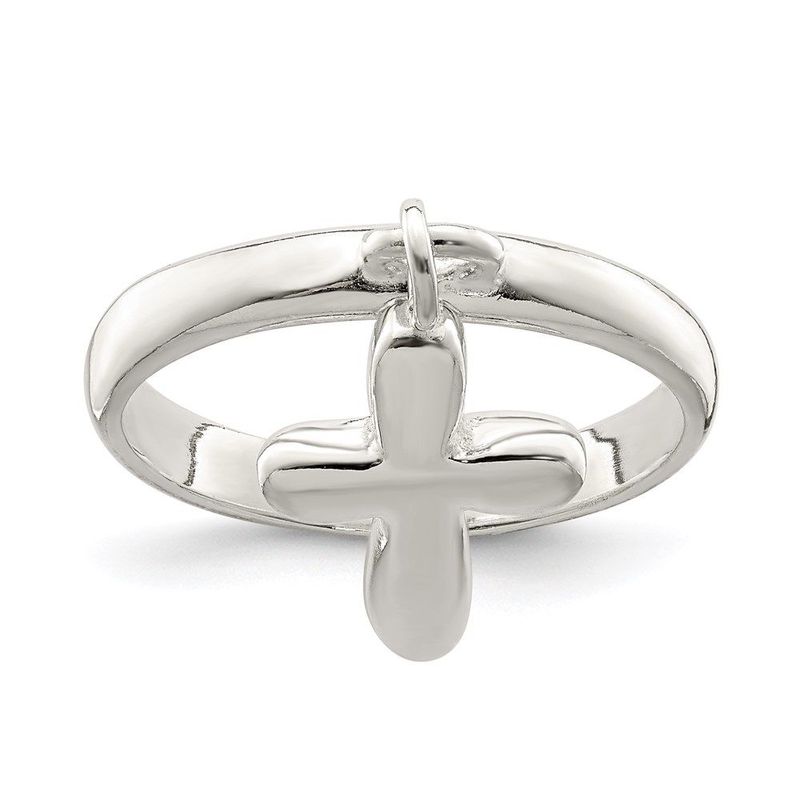 Sterling Silver Solid Cross Dangle Ring_voghion.com