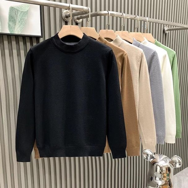 Herrkläder Modemärke Halv polotröja Herr Höst och vinter Ny stil Lätt lyxig stickad tröja Lyxig bottenskjorta_voghion.com