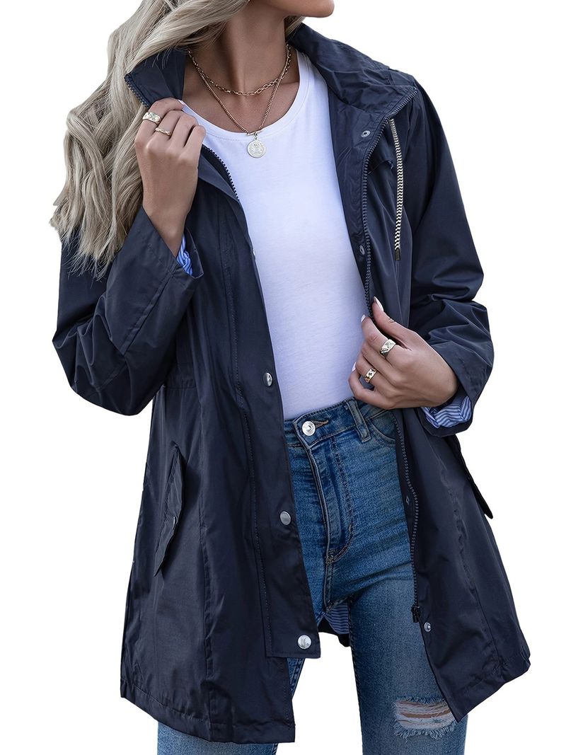Veste coupe-vent imperméable pour femme – Imperméable à capuche coupe ajustée pour l'extérieur et les déplacements (S/M/L/XL/XXL, noir/bleu marine/gris/jaune/vert armée)_voghion.com