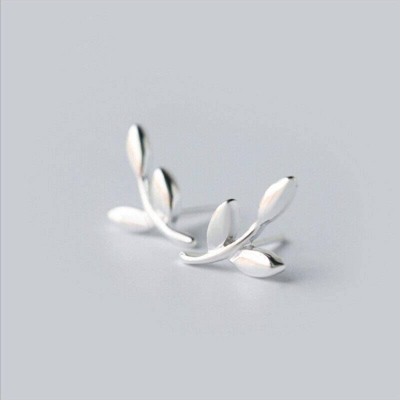 925 Silver Cartilage Earring Stud Tiny Leaf Helix Post Women Girl PE40_voghion.com