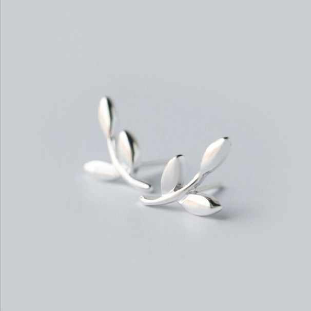 925 Silver Cartilage Earring Stud Tiny Leaf Helix Post Women Girl PE40_voghion.com