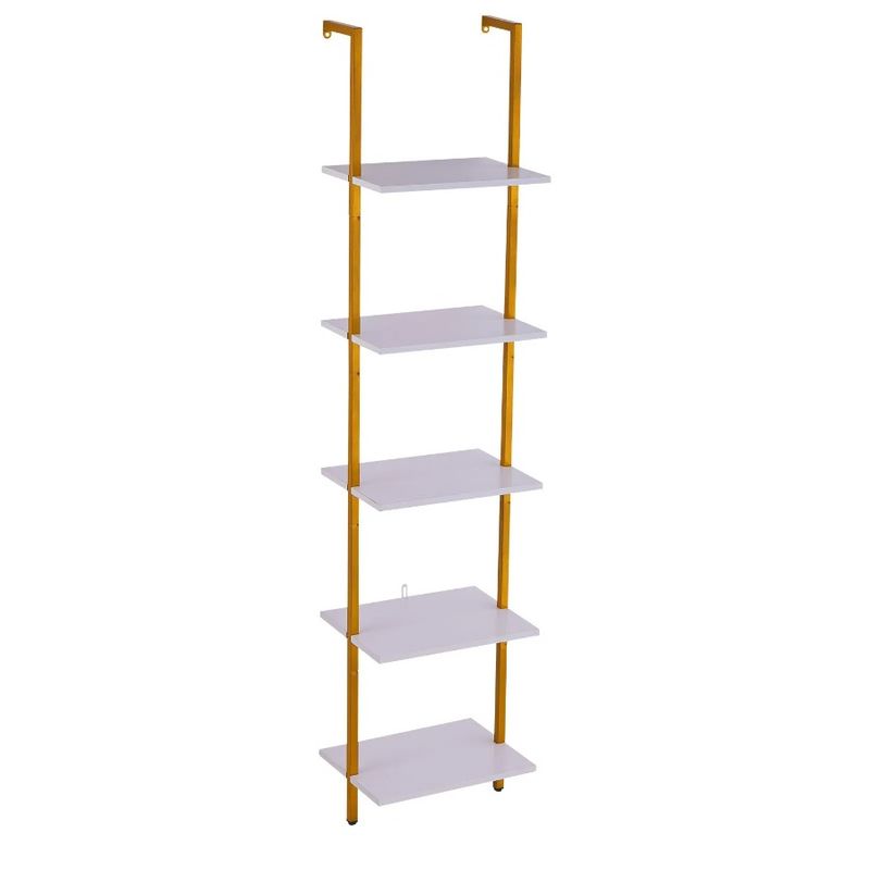 Square WallMount Tier 5 Industrial Gold 15.6x11.8in Shelf Pipe White_voghion.com