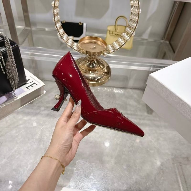 High End 2025 Spring/Summer New Item Pointed Shallow Mouth Leather Sole, Fine Cat Heel, Rhinestone Ball Splicing, High_voghion.com