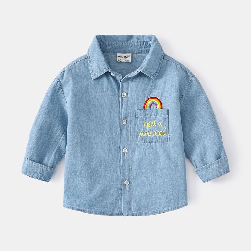 Cartoon-Muster, süßes Jungen-Cowboy-Hemd, Regenbogen-Mode-Kinderhemd, hübsches Revers-Jungen-Hemd_voghion.com