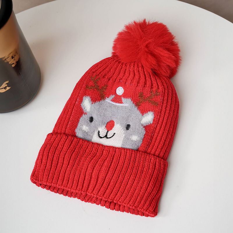 Autumn and winter new Christmas peripheral pattern children's plush thickened wool hat elk warm windproof knitted hat_voghion.com