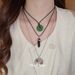 Leather Inlaid Diamond Color Crystal Star Water Drop Pendant Layered Necklace Niche Collarbone Light Luxury High-End_voghion.com