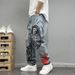 Gewaschene Jeans im Vintage-Stil mit Graffiti-Print für Männer, schmale Passform, konische Hose mit geradem Bein, High Street, cool, trendig_voghion.com