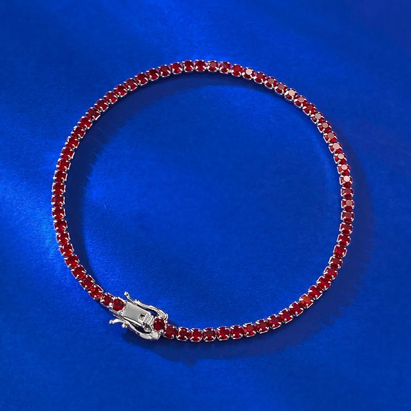 Mujing Jewelry S Silber für Frauen Taubenblutrote Tenniskette Einreihiges Armband mit Zirkonia und Diamanten_voghion.com
