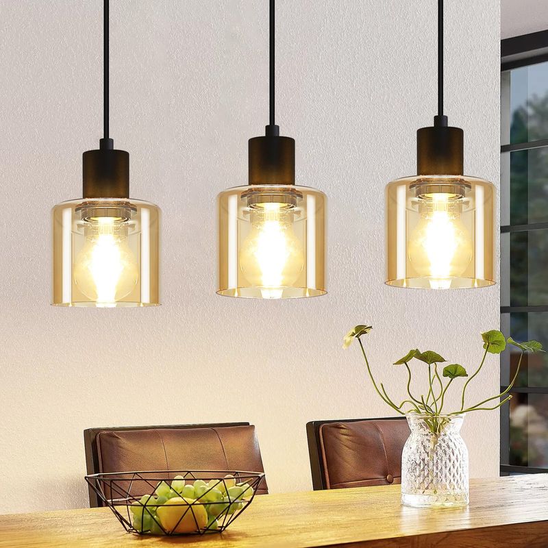 Pendelleuchte 3 Flammig Hängelampe Vintage - E27 Hängeleuchte Metall Schwarz Esszimmerlampe Retro Industrial Pendellampe Für Wohnzimmer Hotel Büro_voghion.com