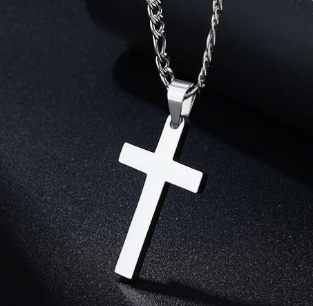 Collana con ciondolo a croce minimalista e liscia, catena in acciaio inossidabile per uomo_voghion.com