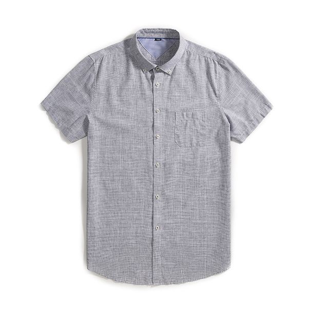 Camicia taglie forti da uomo, casual da lavoro, ampia, in lino tinto in filo, con risvolto, a maniche corte_voghion.com